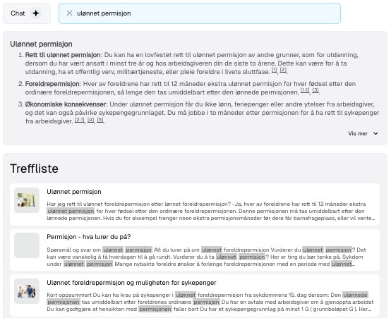 TellusR AI Search – skjermbilde av søkegrensesnitt
